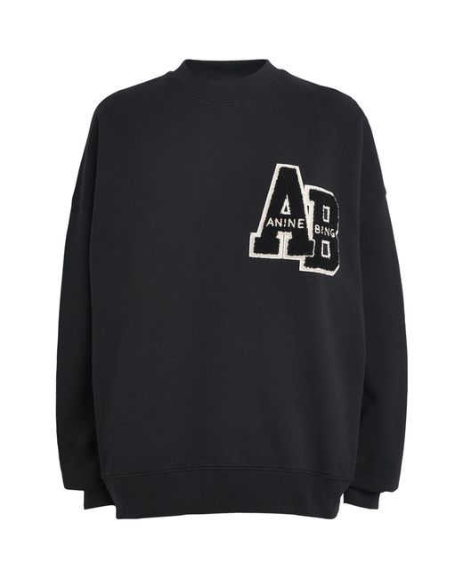 Anine Bing Black Oversized Miles Letterman Sweatshirt