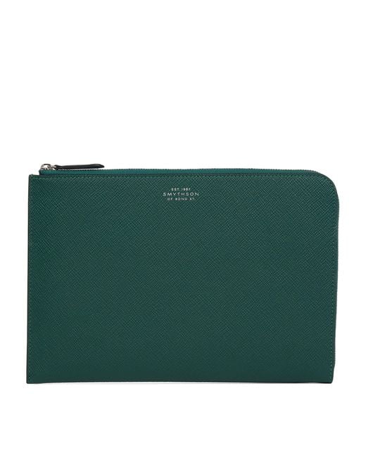 Smythson Green Panama Leather Slim Pouch for men
