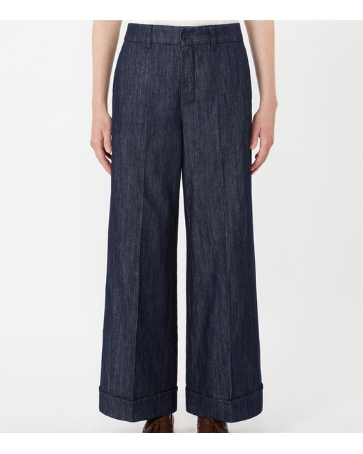 Max Mara Blue Cotton-Linen Denim Trousers