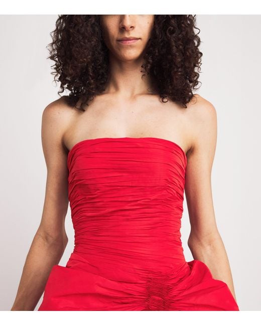 Marmar Halim Red Ruched Strapless Gown