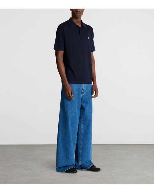 Balmain Blue Silk-Cotton Logo Polo Shirt for men