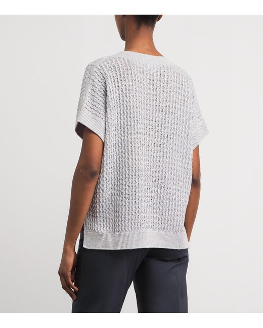 Eleventy Gray Cotton-Silk Short-Sleeve Sweater