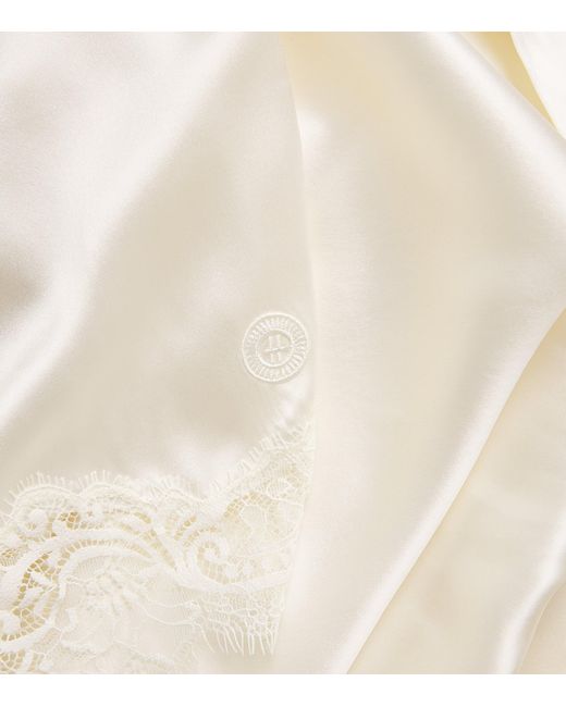 Harrods White Silk Lace-Trim Short Night Robe
