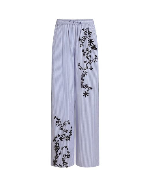 Dolce & Gabbana Blue Cotton-Silk Stripe Embellished Trousers