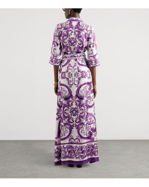 Dolce & Gabbana Purple Silk Majolica Print Maxi Dress