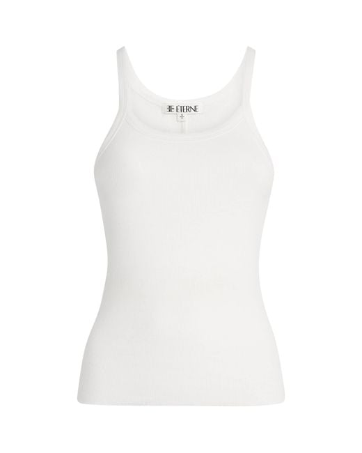 ÉTERNE White Cotton Ribbed Cami Top
