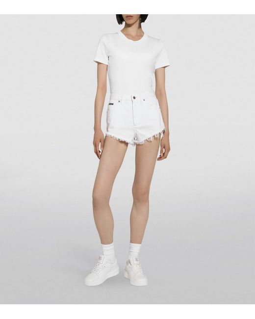 Dolce & Gabbana White Cotton Embroidered-Logo T-Shirt