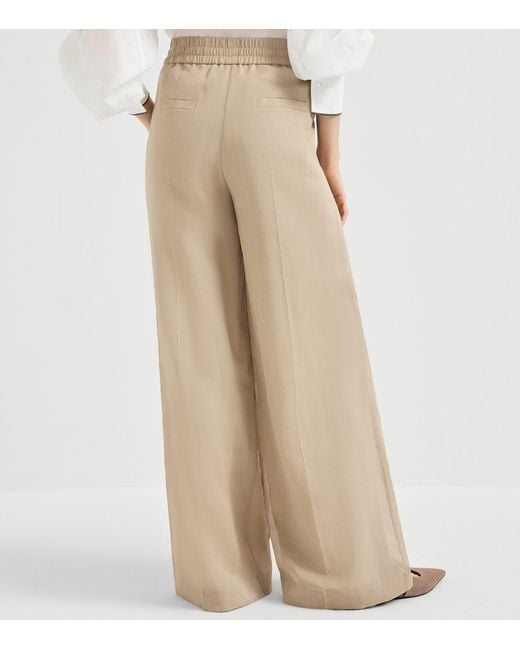 Brunello Cucinelli Natural Cotton Organza Wide-Leg Trousers