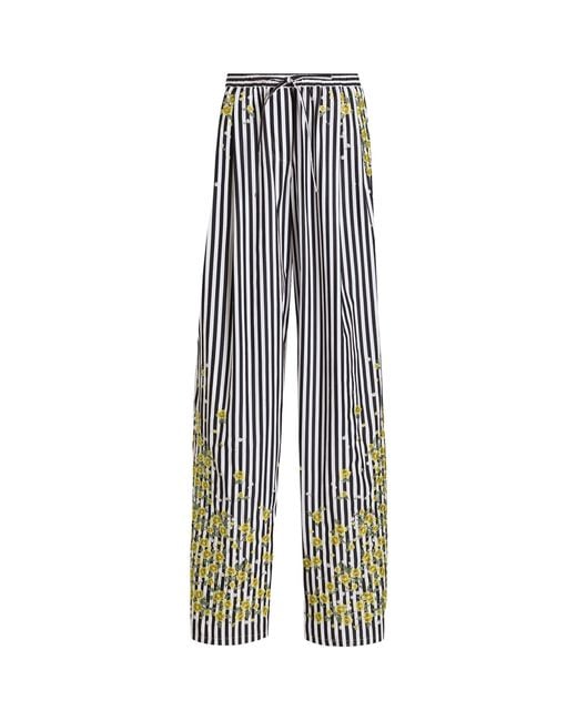 Dolce & Gabbana White Embroidered Stripe Trousers