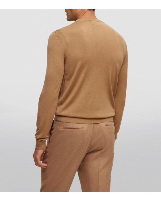Boss Brown Wool-Silk-Cashmere Sweater for men