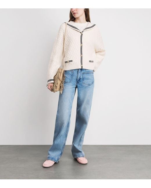 Maje Natural Wool Cable-Knit Boat-Neck Cardigan for men
