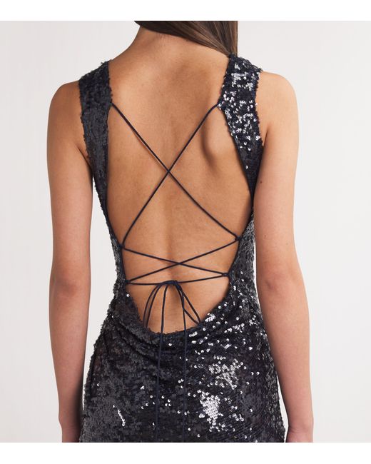 LAPOINTE Black Sequinned Cowl-Neck Gown