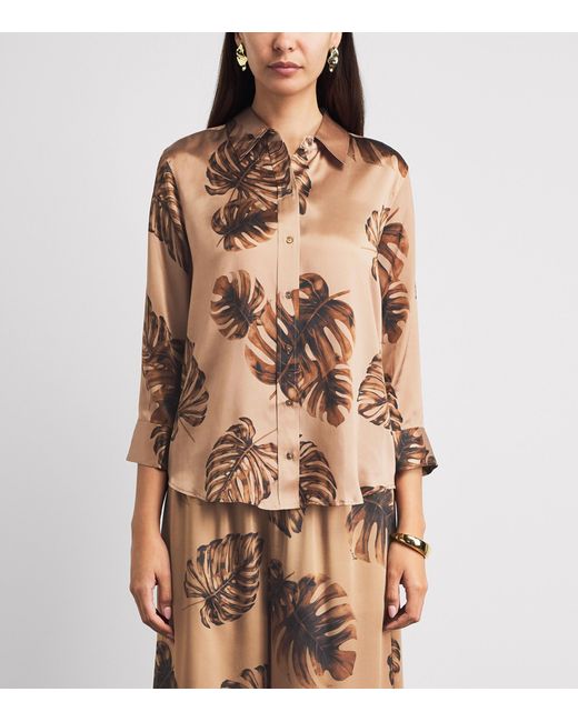 L'Agence Brown Satin Palm Leaf Dani Blouse