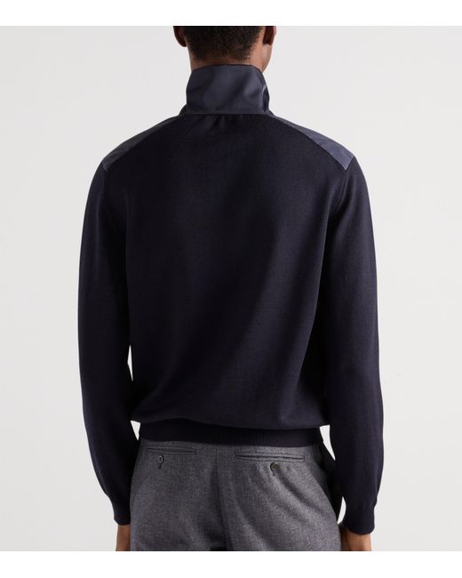 Prada Blue Superfine Wool Zip-Up Bomber Jacket for men