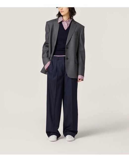 Miu Miu Blue Fleece Wool Pinstripe Trousers