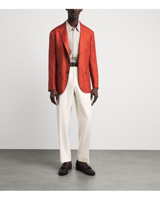 Brioni White Wool Straight Tailored Trousers for men