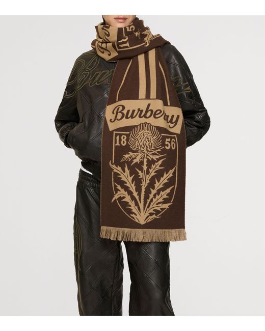 Burberry Brown Wool Thistle Shield Scarf