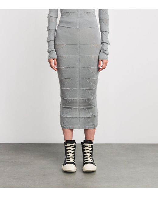 Rick Owens Gray Virgin Wool Midi Skirt
