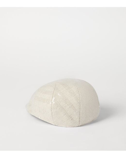 Brunello Cucinelli Natural Wool-Cashmere Embellished Flat Cap