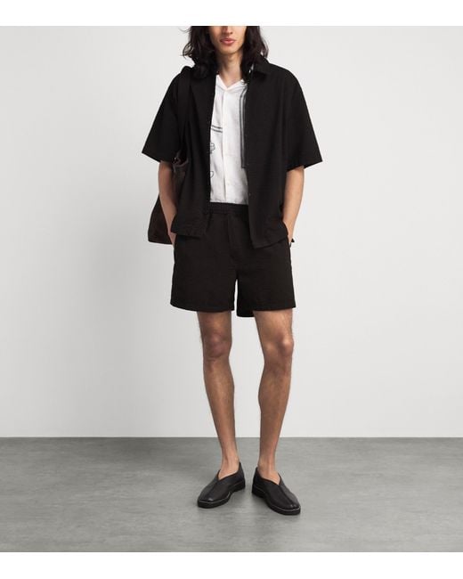 Wax London Black Cotton Seersucker Mescal Shorts for men