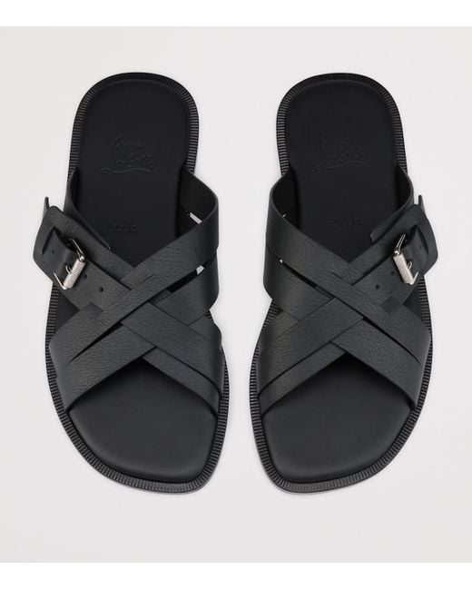 Christian Louboutin Black Emircross Leather Sandals for men