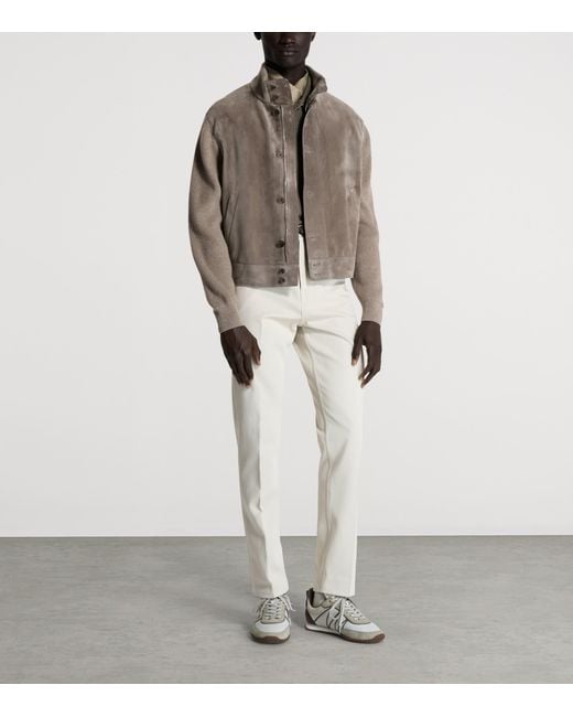 Dunhill Brown Cashmere-Leather Bomber Jacket for men