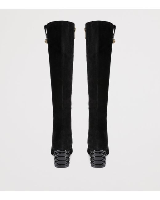 Kurt Geiger Black Suede Chelsea Trim Knee-High Boots