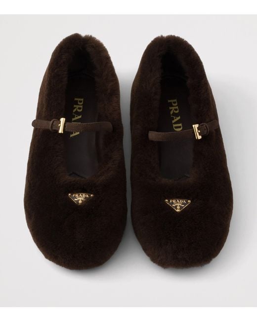 Prada Black Shearling Ballet Flats