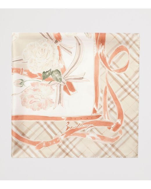 Burberry Natural Silk Rose Check Scarf