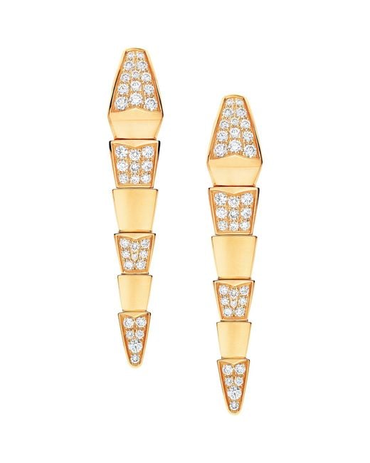 BVLGARI Metallic Yellow Gold And Diamond Serpenti Scaglie Earrings