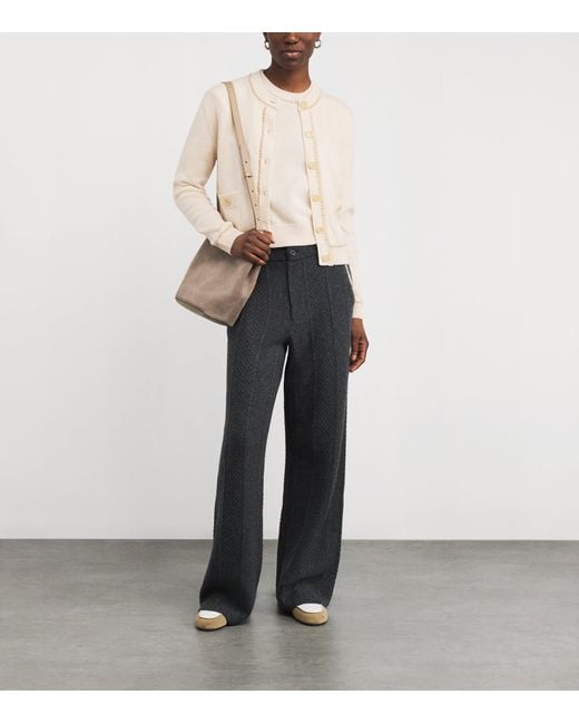 Allude White Wool-Cashmere Button-Up Cardigan
