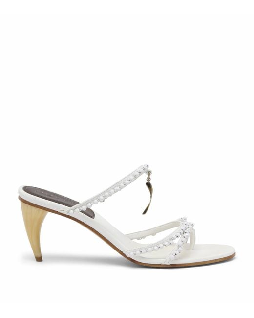 McQueen White Beaded Rosa Heeled Sandals 70