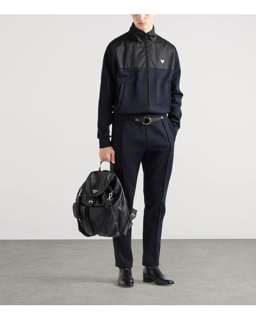 Prada Blue Cotton-Blend Fleece Bomber Jacket for men