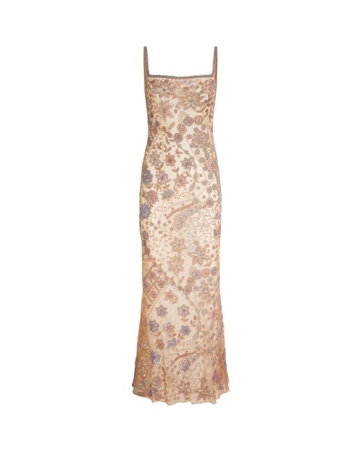 Clio Peppiatt Natural Beaded Solea Maxi Dress