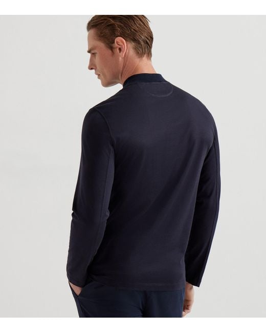 Brunello Cucinelli Blue Cotton High-Neck T-Shirt for men