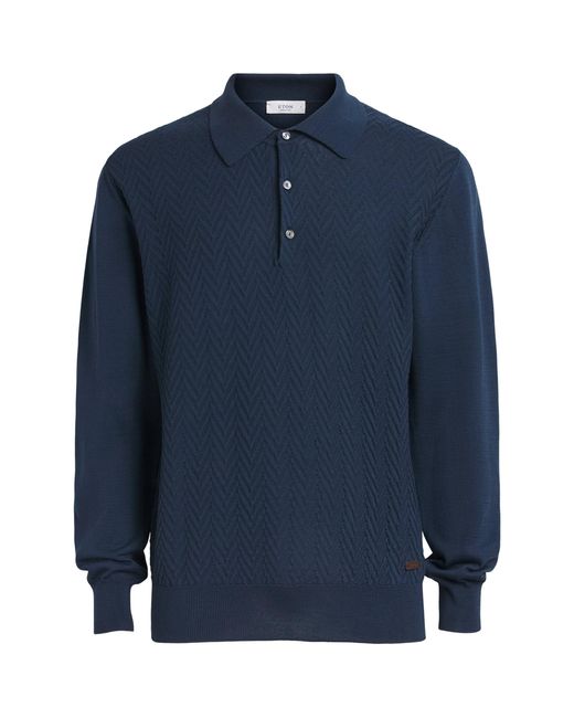 Eton of Sweden Blue Chevron-Jacquard Polo Sweater for men