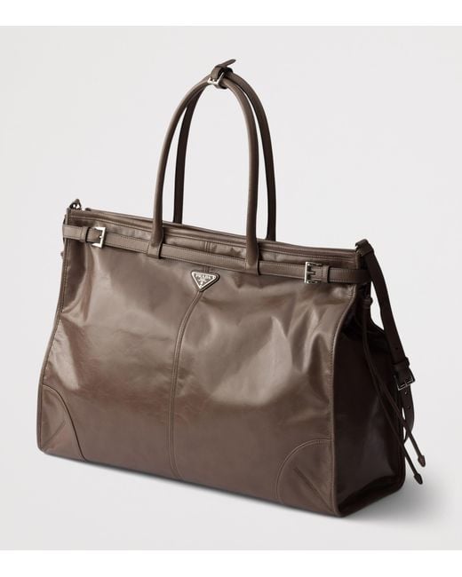 Prada Brown Calfskin Bonnie Tote Bag for men