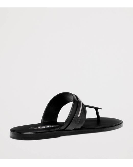 Tom Ford Black Leather Logo Sandals for men