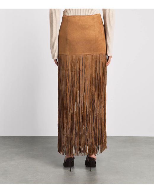 Toccin Brown Faux Leather Fringe Soren Midi Skirt