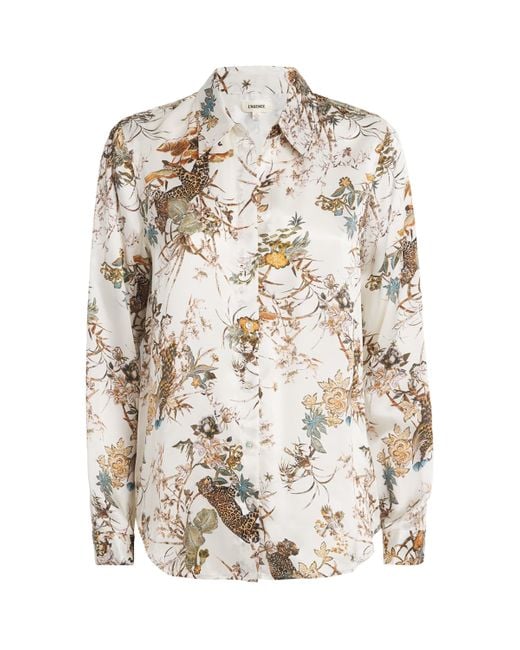 L'Agence White Silk Jungle Print Tyler Blouse