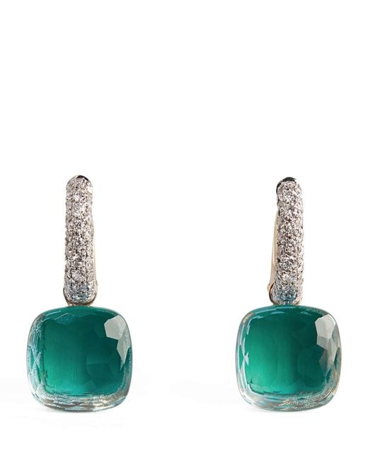 Pomellato Green Diamond, Topaz And Agate Nudo Classic Drop Earrings