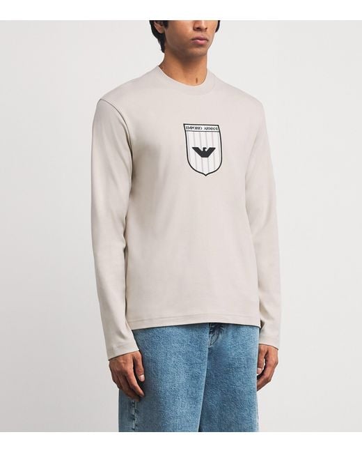 Emporio Armani White Cotton Logo Long-Sleeve T-Shirt for men