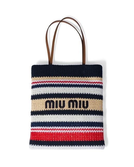 Miu Miu Black Raffia-Effect Woven Tote Bag