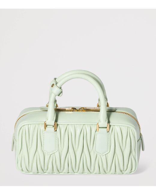 Miu Miu Green Nappa Leather Matelassé Arcadie Top-Handle Bag