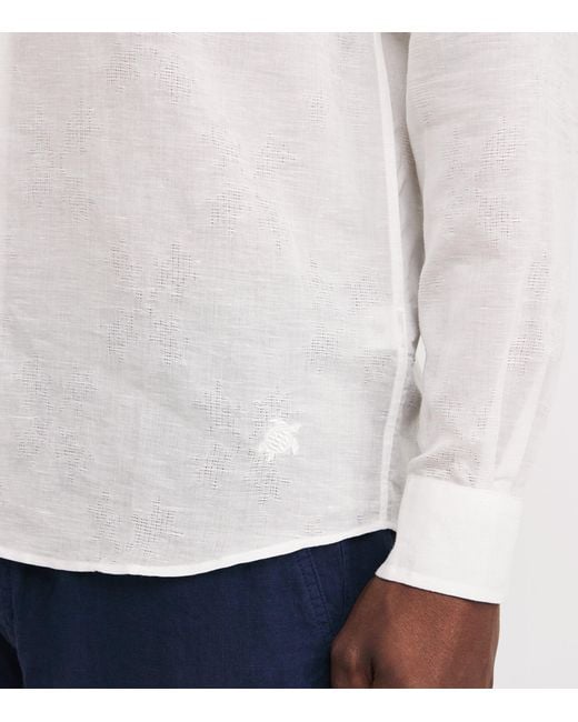 Vilebrequin White Cotton-Linen Embroidered Caroubis Shirt for men