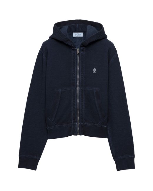 Prada Blue Cotton Logo Hoodie
