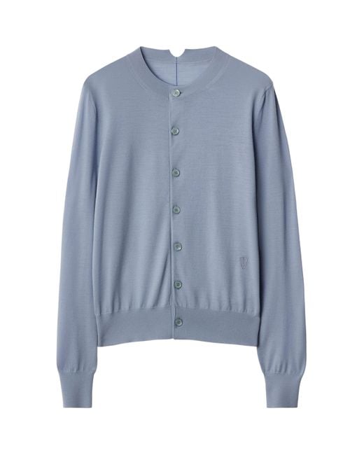 Burberry Blue Wool Embroidered B Shield Cardigan