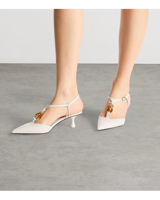 Jimmy Choo White Lauri 50 Leather Slingback Pumps