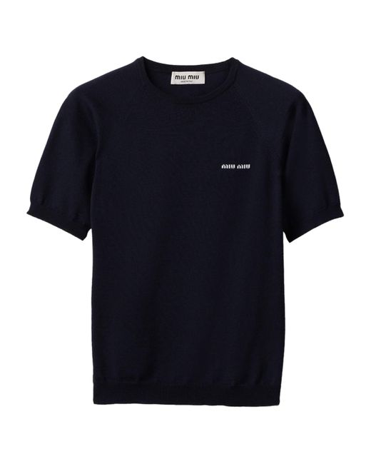 Miu Miu Blue Fleece Wool Logo Sweater