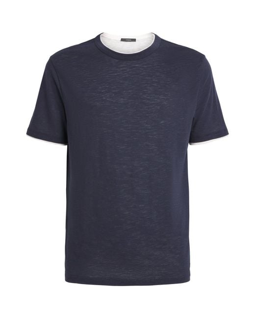 Vince Blue Pima Cotton Slub Double-Layer T-Shirt for men